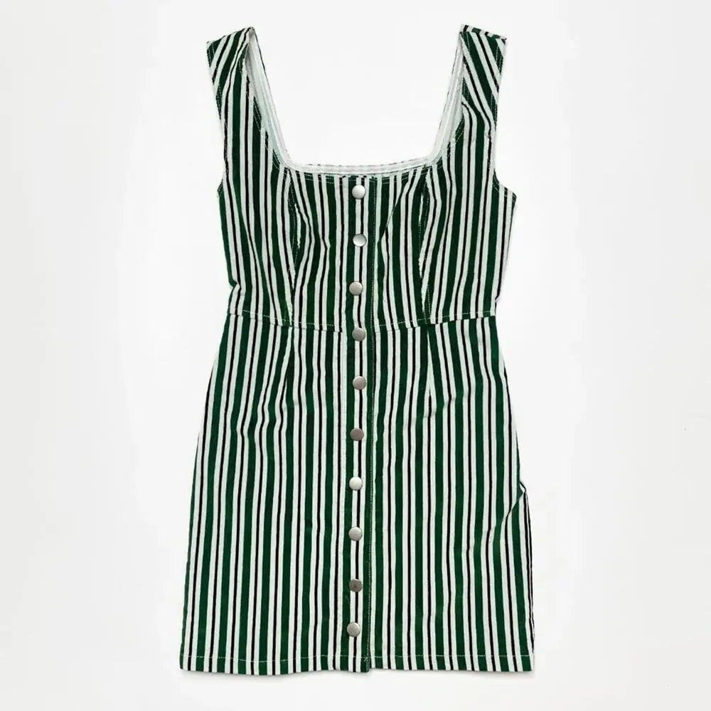 Urban Outfitters Sleeveless Striped Corduroy Snap Front Mini Jumper Dress Size 0